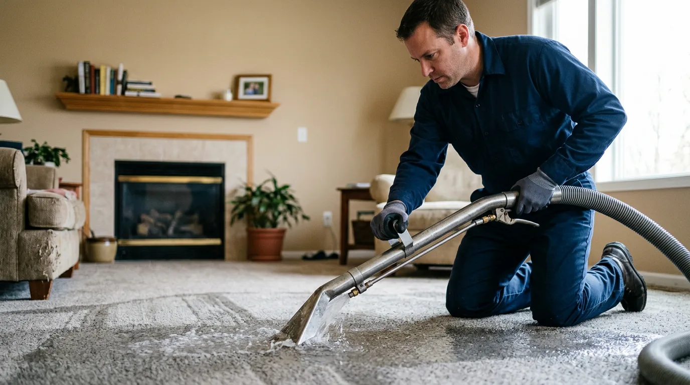 Water damage restoration technician working near Wakefield, KS